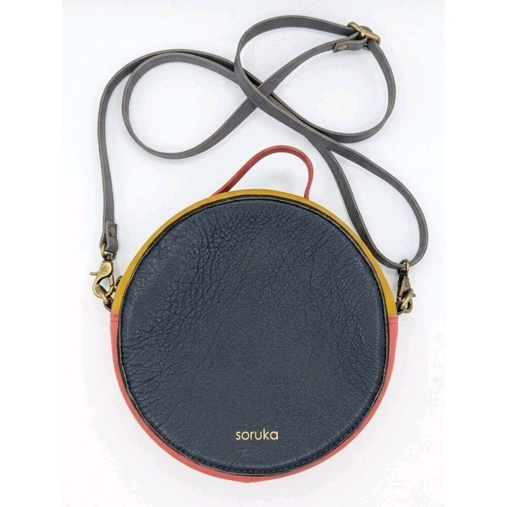 Soruka Eco-Friendly Recycled Leather Round Crossbody Circle Bag Colorblock